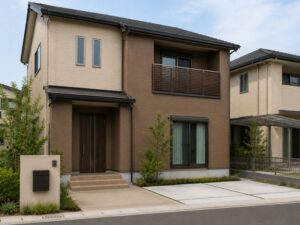 ブラウン×ベージュのツートンカラー住宅